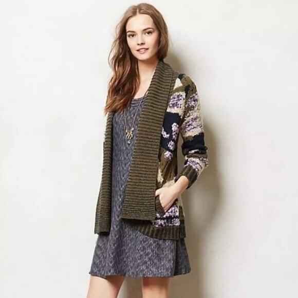 Anthropologie Sleeping on Snow Camo Print Cardigan Sweater Green Cream Cozy XS - Picture 15 of 16